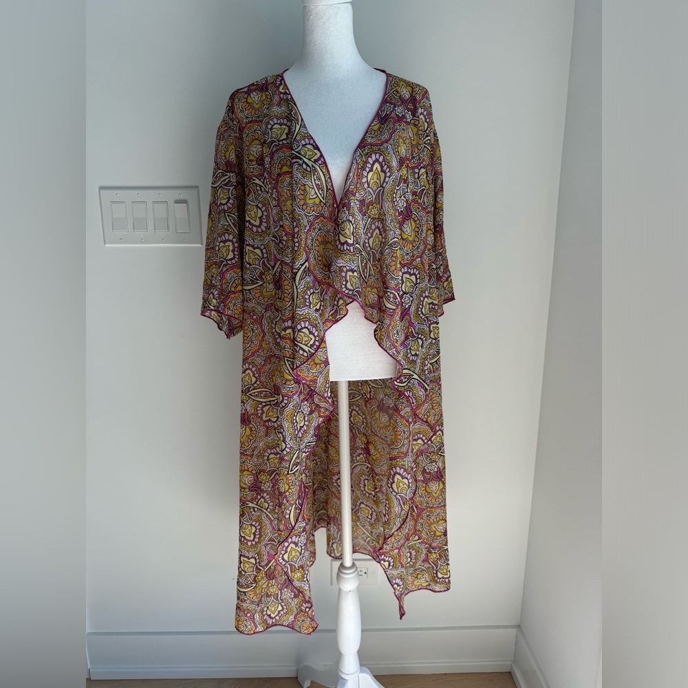 LulaRoe Shirley Wrap Robe Kimono Pink paisley Women's Medium Boho Sheer‎ NEW